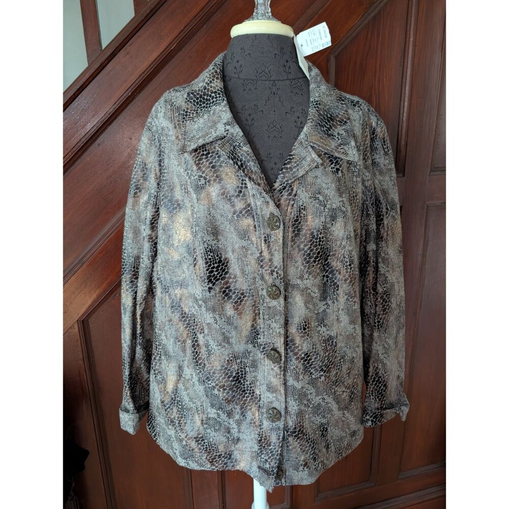 CJ Banks Brown Snake Print Button-Up Jacket Women’s 2X Wool Blend NWT